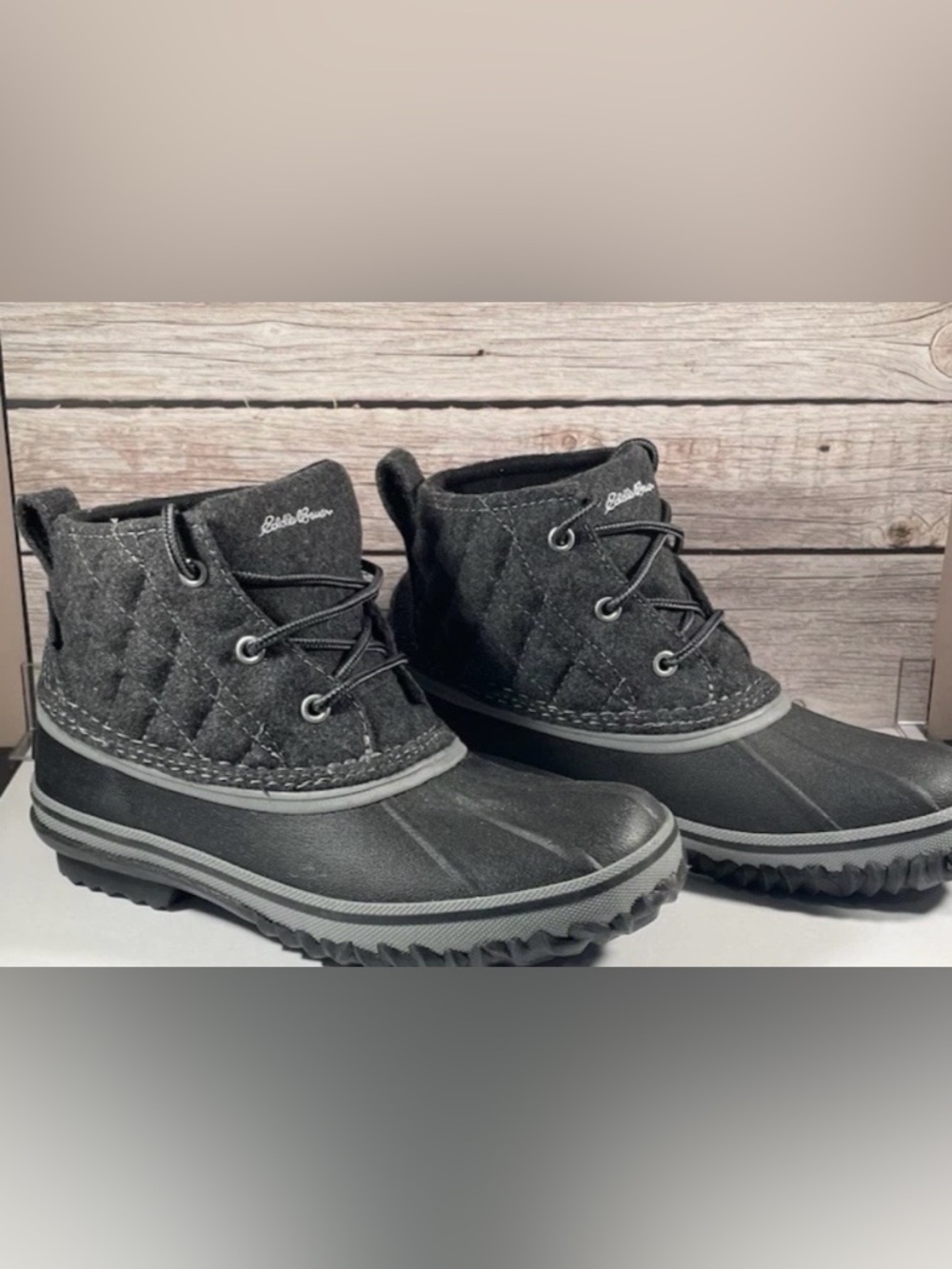 Eddie Bauer Women's Black Quilted Winter Rain Ankle Boots Size 6
